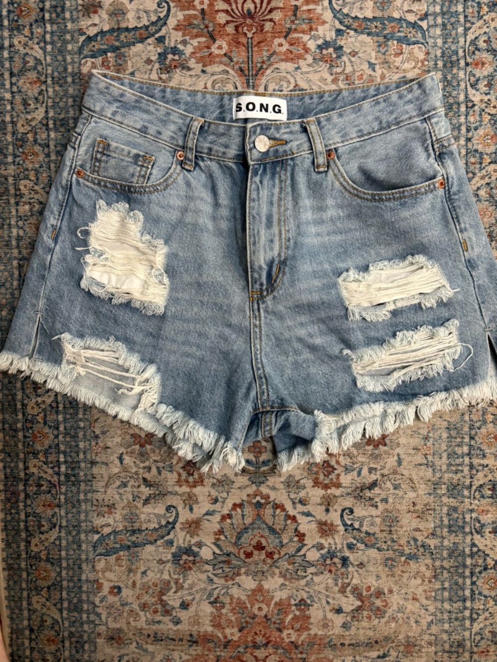 S.O.N.G. Light Wash Distressed Denim Shorts
